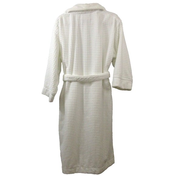 KassaSpa Robe Unisex L/XL 100% Fine Ring Spun Cotton White Terry Chenille Waffle - Picture 3 of 9